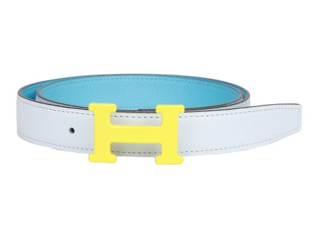 Hermes 28mm Reversible Bleu Brume Celeste Constance H Belt 75cm Lime Enamel Buckle For Cheap