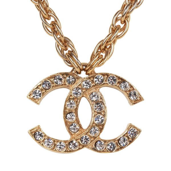 Vintage Chanel Gold CC Faux Crystal Pendant Necklace Discount