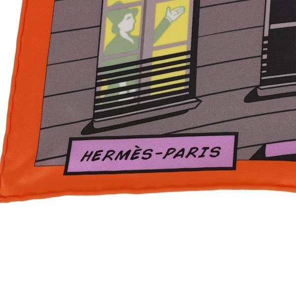 Hermes  Minuit au Faubourg  Orange Silk Twill Scarf 70cm Online now