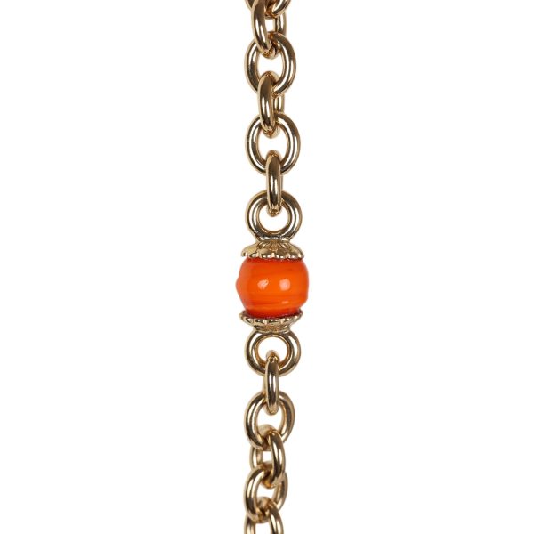 Chanel CC Beaded Sautoir Long Chain Necklace Orange Gold Metal Supply