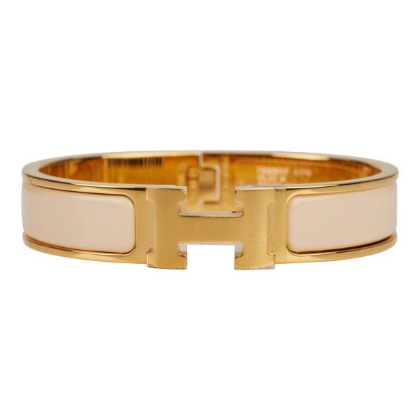 Hermes Beige Nacre Clic Clac H Narrow Enamel Bracelet PM GHW Online Hot Sale