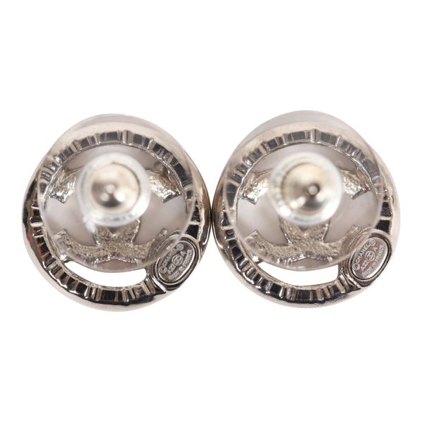 Chanel Silver CC Circle Stud Earrings Online