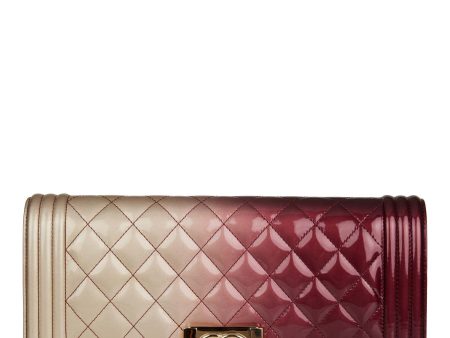 Chanel Boy Bag Clutch Beige and Pink Ombre Patent Gold Hardware For Sale