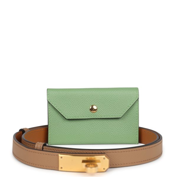 Hermes Kelly Pocket Belt 18 Vert Criquet Chai Bleu Frida Epsom Gold Hardware Online now