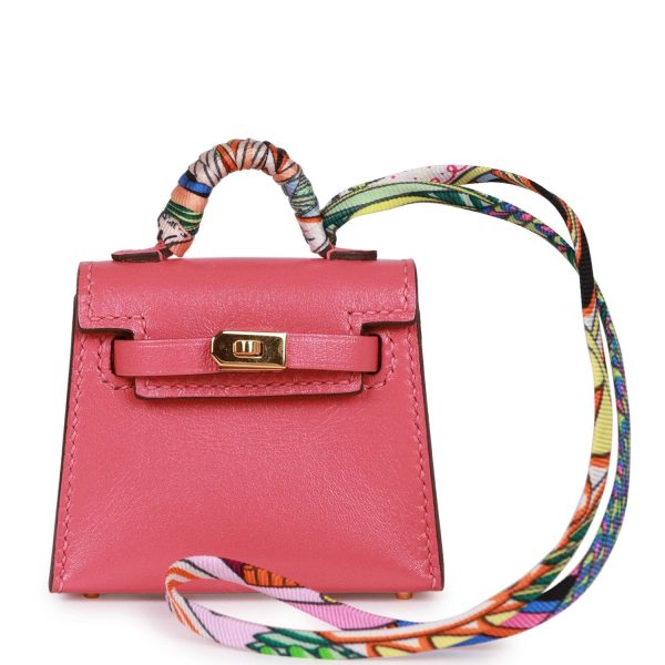 Hermes Mini Kelly Twilly Bag Charm Rose Lipstick Tadelakt Gold Hardware on Sale