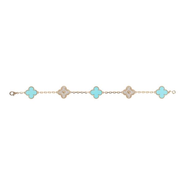 Van Cleef & Arpels Vintage Alhambra Diamond and Turquoise Bracelet Cheap