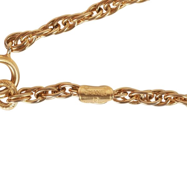 Vintage Chanel Gold Interlocking CC Hanging Pendant Necklace For Sale