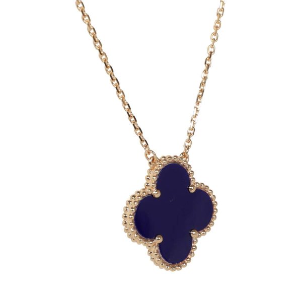 Van Cleef & Arpels Vintage Alhambra 18k Lapis Lazuli Pendant Necklace For Sale