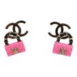 Chanel Pink Signature Flap Bag Dangling Earrings For Discount