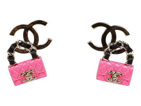 Chanel Pink Signature Flap Bag Dangling Earrings For Discount