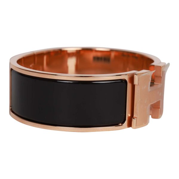 Hermes Black Wide Enamel Bracelet GM Rose Gold Hardware Sale