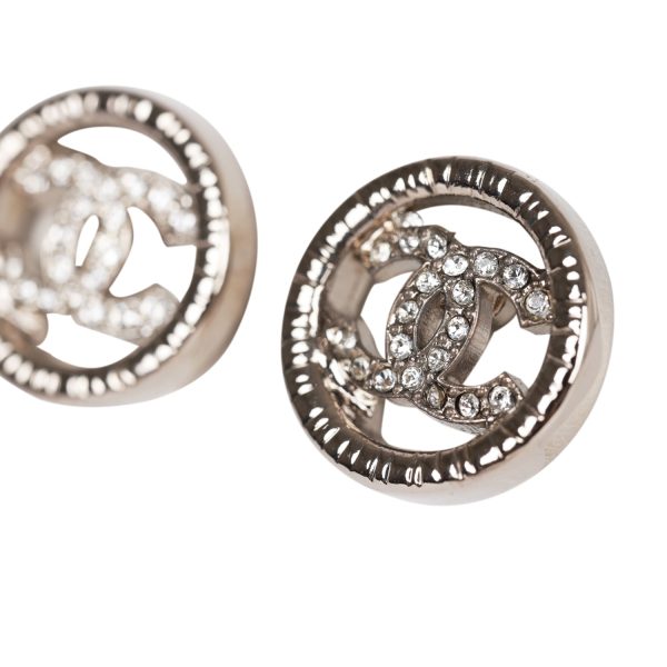 Chanel Silver CC Circle Stud Earrings Online