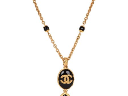 Vintage Chanel 24K Gold Plated Embossed CC Logo Pendant Necklace For Sale