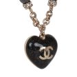 Chanel Black and Silver CC Crystal Heart Pendant Necklace Supply