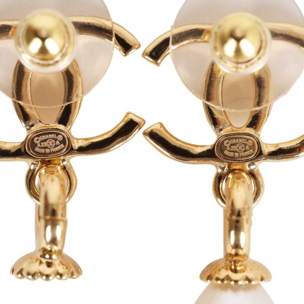 Chanel CC Pearl Drop Dangle Earrings Pearl & Gold Metal Online Hot Sale