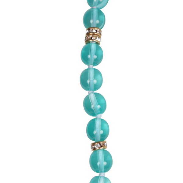 Chanel Teal Gripoix Beaded Necklace Gold Metal and White Strass CC Logos Supply