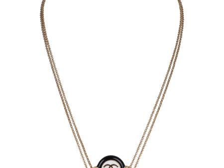 Chanel Round CC Enamel Pendant Choker Necklace Black White Gold Hardware Supply