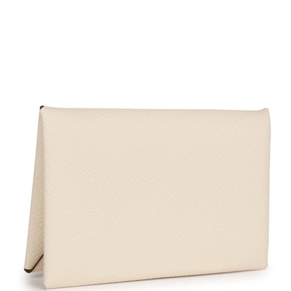 Hermes Calvi Card Holder Nata Verso Epsom Palladium Hardware on Sale