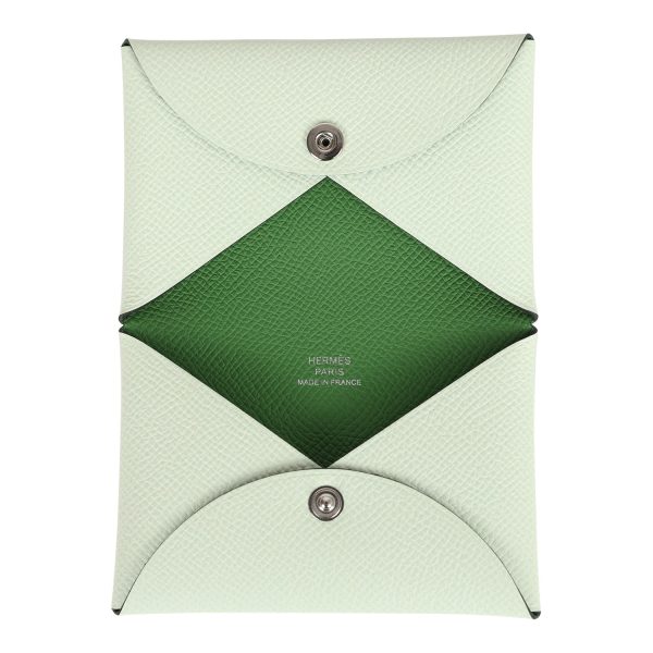 Hermes Calvi Card Holder Verso Vert Fizz Verso Epsom Palladium Hardware Fashion