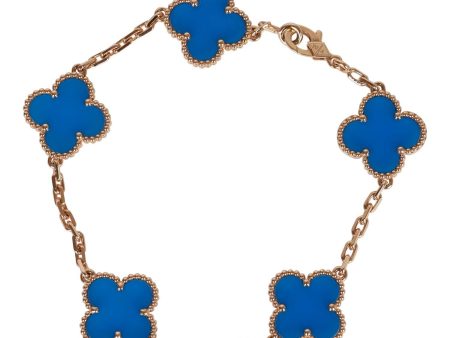 Van Cleef & Arpels Vintage Alhambra 18k Blue Agate 5 Motifs Bracelet on Sale