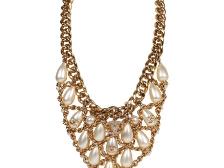 Pre-owned Chanel Layered Pearl Cluster Necklace Gold Hardware on Sale