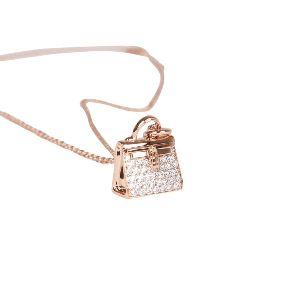 Hermes 18k Rose Gold Diamond Kelly Amulettes Pendant Necklace Supply