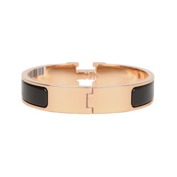 Hermes Black Clic Clac H Narrow Enamel Bracelet PM Gold Hardware Hot on Sale