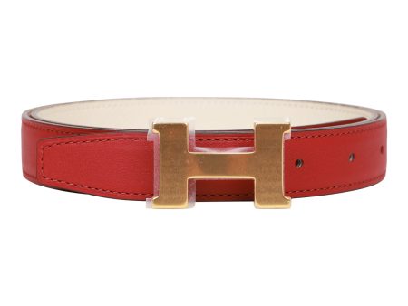 Hermes 24mm Reversible Rouge H White Constance H Belt 85cm Gold Buckle Online now