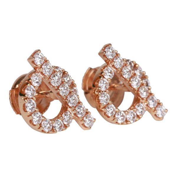 Hermes 18k Rose Gold San Coloris Diamond Finesse Earrings For Discount