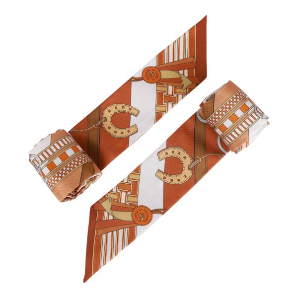 Hermes  Brides Et Gris  Orange Silk Twilly Online now