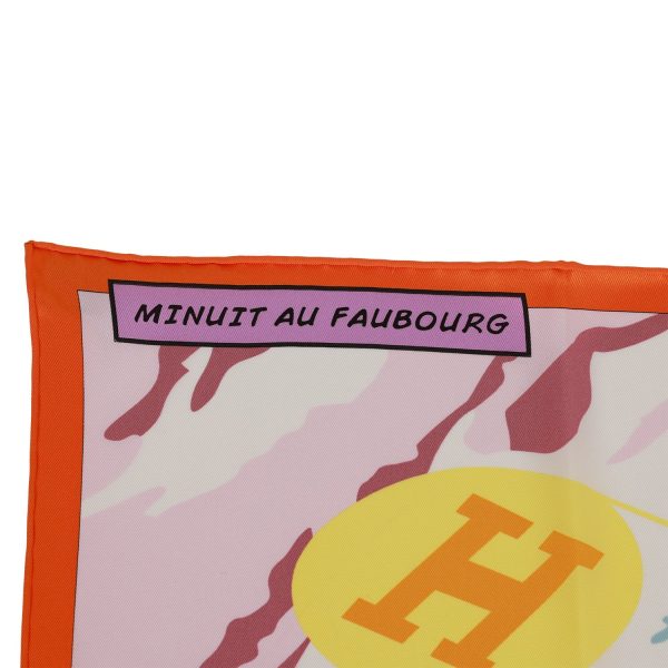 Hermes  Minuit au Faubourg  Orange Silk Twill Scarf 70cm Online now