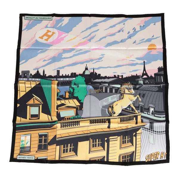 Hermes  Minuit au Faubourg  Black Silk Twill Scarf 70cm Online Sale