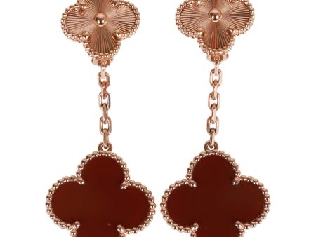 Van Cleef & Arpels Vintage Alhambra 18k Rose Gold and Carnelian 2 Motif Earrings Hot on Sale