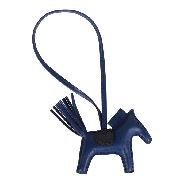 Hermes Bleu Saphir and Marine Niloticus Matte Alligator Grigri Horse Rodeo Bag Charm PM For Discount