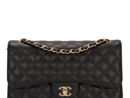 Chanel Black Quilted Caviar Jumbo Classic Double Flap Bag Gold Hardware Online Hot Sale