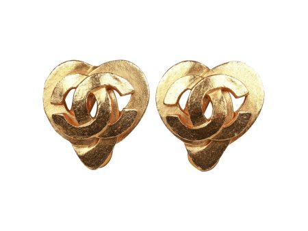 Vintage Chanel 24K Gold Plated CC Heart Earrings For Cheap