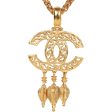 Vintage Chanel 24K Gold Plated Filigree Cut-Out CC Pendant Necklace Fashion