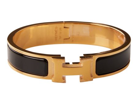 Hermes Black Clic Clac H Narrow Enamel Bracelet PM GHW Online now