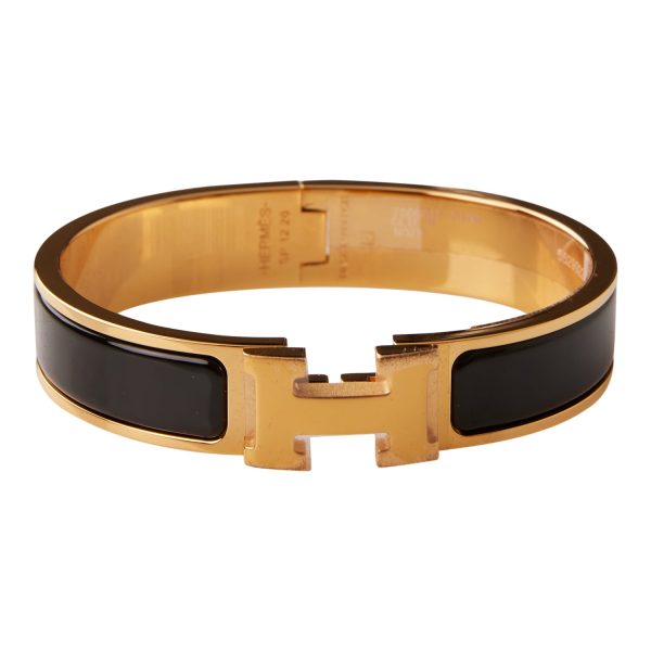 Hermes Black Clic Clac H Narrow Enamel Bracelet PM GHW Online now