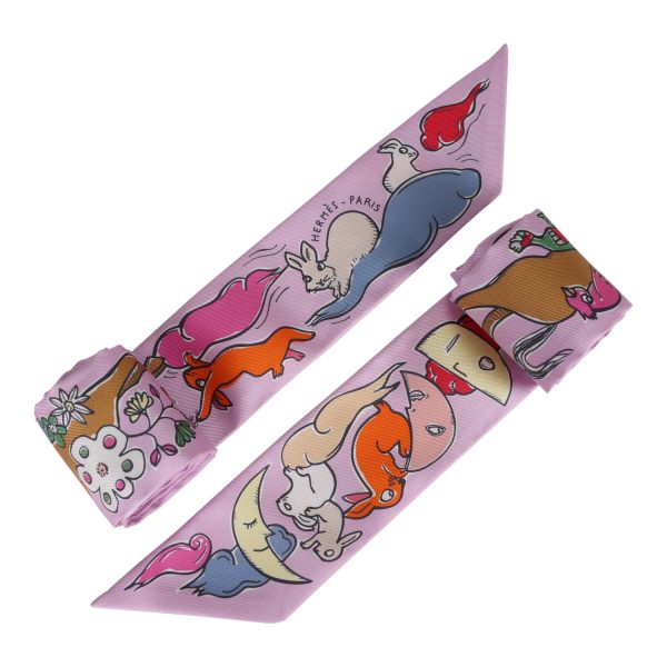 Hermes  Mille et Un Lapins  Parme Silk Twilly Pair Hot on Sale